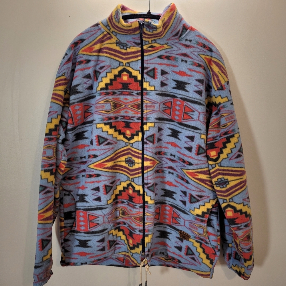 Kross Vintage Aztec Print Fleece Polar Zip Up Sweater - Size L
